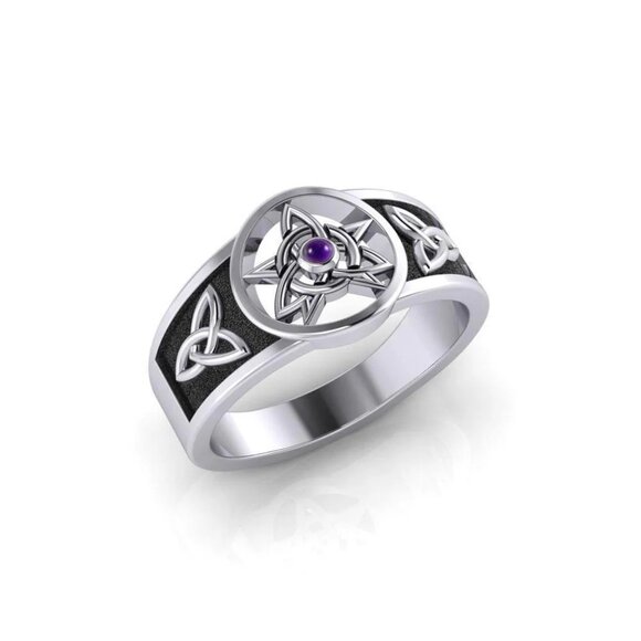 Celtic Trinity Pentacle Amethyst Sterling Silver Ring, size 7 & 8 - Picture 5 of 5
